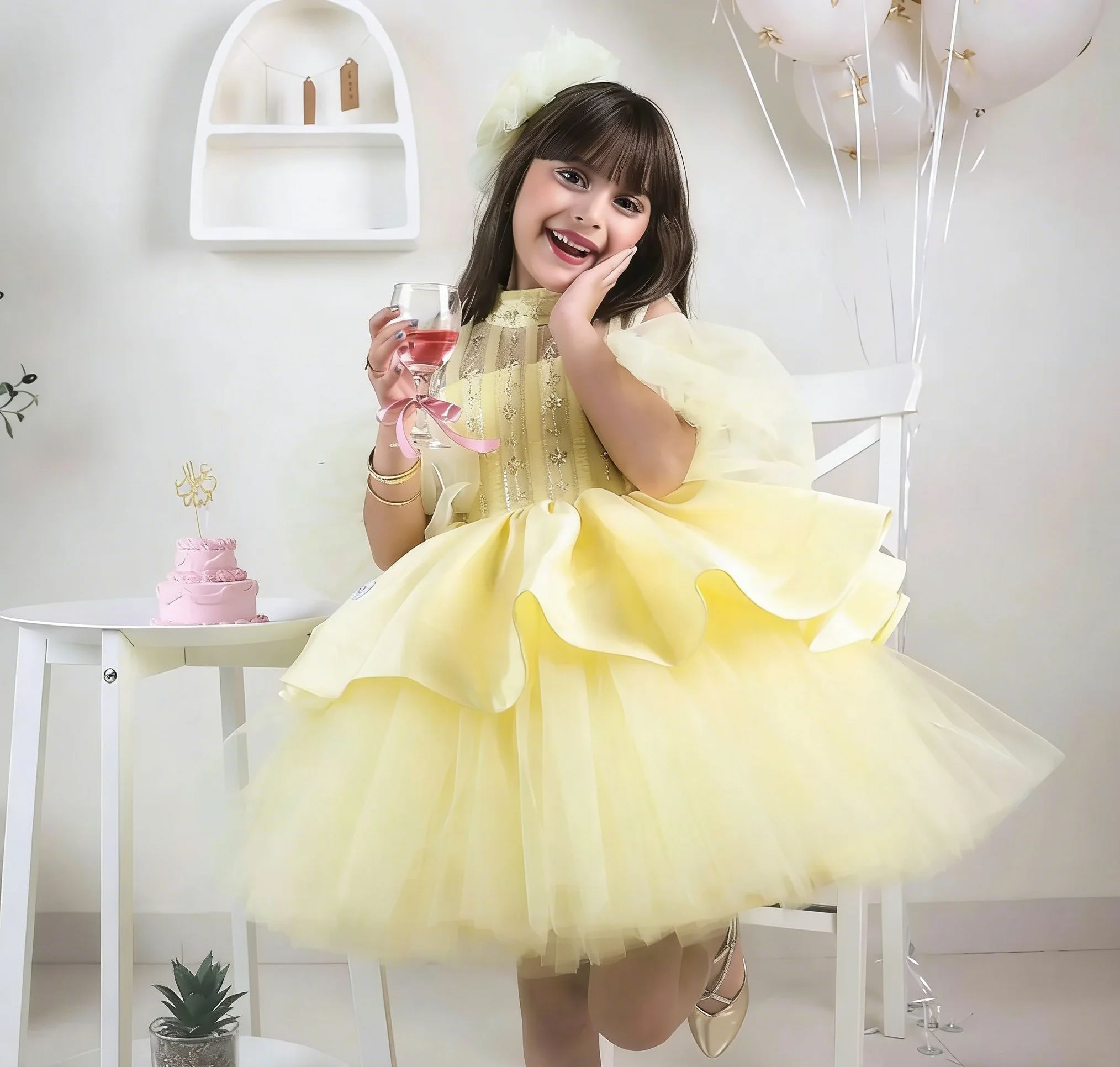 Embroidery Yellow Dress - Желтые платья для девочек-цветочниц на свадьбу,